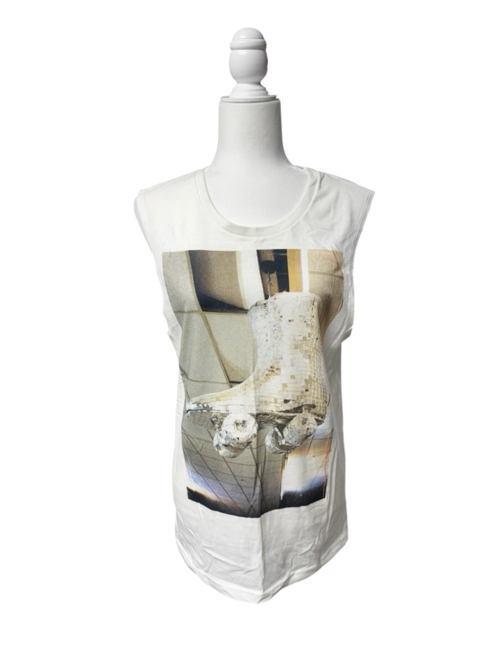 Society6 White Graphic Sleeveless Women's Tank Top disco ball roller skate small